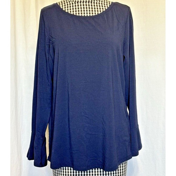 Chico's Tops - Chico's Navy Blue Bell Sleeve Pima Cotton Modal Tunic Top Size 2 Large